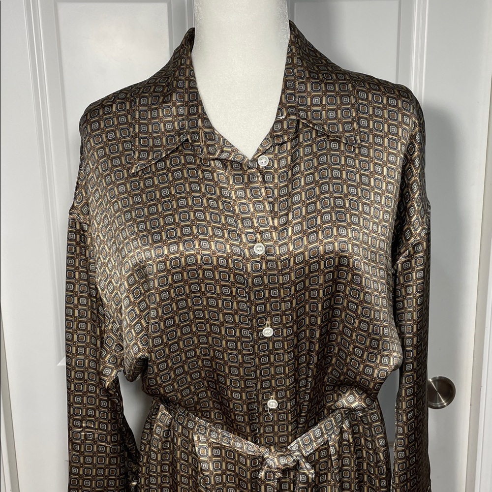 Banana Republic Muse Silk Maxi Shirt Dress Sz Small Geometric Print Long Sleeve - Picture 3 of 16